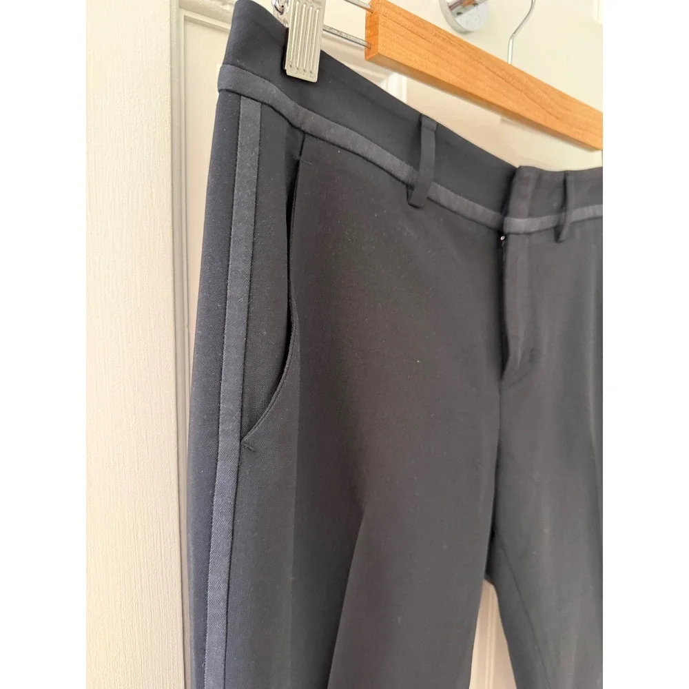Vince Satin Trim Tuxedo Pants Black Wool Blend Low Rise Slim Fit Trousers Size 2